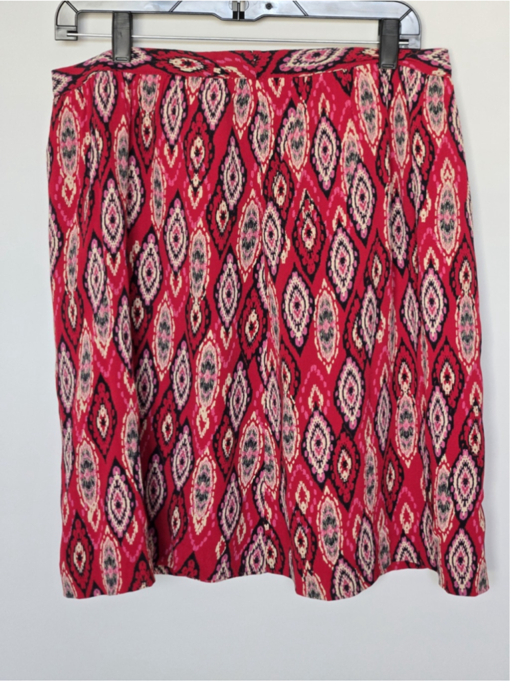 Garnet Hill Red Ikat Print A-Line Skirt Women's Size 10 Boho Pull On